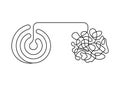 Tangle and untangle, change logic mind with scheme and confused creative thinking brain, continuous line. Disorder Royalty Free Stock Photo