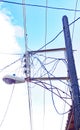 tangled cables next to a lamppost in Trinidad, Cuba, Republic of Cuba