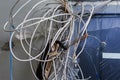 Tangled cables and telephone Royalty Free Stock Photo