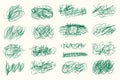Tangled chaotic crazy lines set. Random green chaotic scribble lines collection on white background. Scrawl messy lines