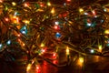 Tangled Christmas lights on a table Royalty Free Stock Photo