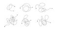 Tangled confused scribble line arrow set, Insane messy complicated clew way, Solving complex problem concept, Vector