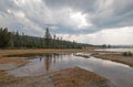 Tangled Creek emptying into Hot Lake hot spring in the Lower Geyser Basin in Yellowstone National Park in Wyoming USA Royalty Free Stock Photo