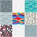 Tangled curvy lines seamless patterns set, vector repeat endless