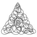 Tangled doodles in the shape of a triangle. Three-sided shape with curls inside. Abstract pyramid