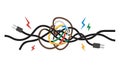 Tangled Electrical Wires with Sparks, Power Problem Concept, vector design Generative AI Royalty Free Stock Photo