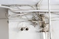 tangled electrical wires on wall Royalty Free Stock Photo