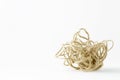 Tangled jute rope on white background