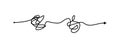 Tangled line, complex knot rests in straight line isolated vector illustration