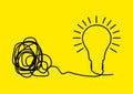Tangled lines turn into lightbulb