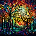 Tangled Roots: Vibrant and Abstract Depiction of Forest and Woodland