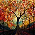 Tangled Roots: Vibrant and Abstract Depiction of Forest and Woodland