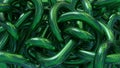 Tangled snakes with green metallic scales. Fantasy background. 3D rendered image. Royalty Free Stock Photo