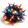 Tangled String Lights with Colorful Bulbs on a White Background Christmas Decoration Royalty Free Stock Photo