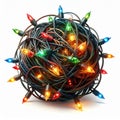 Tangled String Lights with Glowing Bulbs on White Background, Christmas Decoration, Holiday Decor Royalty Free Stock Photo