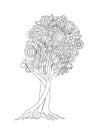 Tangled tree with mandalas, flowers and leaves Royalty Free Stock Photo
