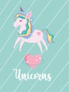 Tangled unicorn stars heart love magic fantasy cartoon card