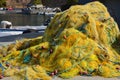 Tangled up old fishing nets in fishing village Chora Sfakion, Crete Greece Royalty Free Stock Photo