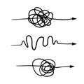 Tangled and wavy line. Set of chaotic arrows of different shapes