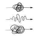 Tangled and wavy line. Set of chaotic arrows of different shapes