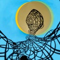 Tangled wire sculpture of a contorted man - tiny planet edited