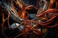 Tangled wires and hoses in a complex industrial setting Royalty Free Stock Photo