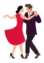 Tango couple dancing a passionate dance. Woman in a red dress and a man in a black suit. Illustration from a series of dances. Royalty Free Stock Photo