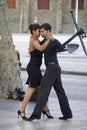 Tango dancers along the streets in Barcelona.