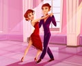Tango dancers in ballroom vector illustration