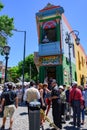 Tango Dancers and Tourists in La Boca, Buenos Aires, in front of colorful painted house in Caminito Royalty Free Stock Photo