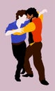 Tango dancers. Two men dancing tango. Bright expressive illustration.