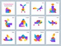 Tangram puzzle. Vector set with various objects.