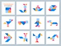 Tangram Pythagoras puzzle. Vector set with various objects. Royalty Free Stock Photo