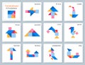 Tangram Pythagoras puzzle. Vector set with various objects. Royalty Free Stock Photo