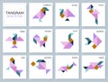 Tangram puzzle game. Vector set with various birds and fish. Royalty Free Stock Photo