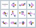 Tangram puzzle game. Vector set with various fish. Royalty Free Stock Photo