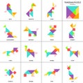 Tangram puzzle. Vector set with various animals. Royalty Free Stock Photo