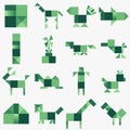 Tangram puzzle game Schemes with different objects Royalty Free Stock Photo