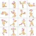 Tangram puzzle. Set with different poses of people