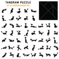 Tangram puzzle for kids. Set of tangram cats.