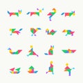 Tangram puzzle square set. Vector triangle geometric tangram template illustration chinese traditional