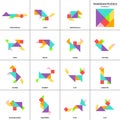 Tangram puzzle. Vector set with various animals. Royalty Free Stock Photo