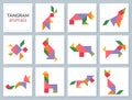 Tangram puzzle. Vector set with various animals. Royalty Free Stock Photo