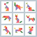 Tangram puzzle. Vector set with various animals. Royalty Free Stock Photo