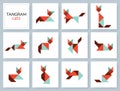 Tangram puzzle. Vector set with various cats.