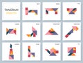 Tangram puzzle. Vector set with various objects.