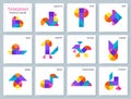 Tangram puzzle. Vector set with various objects.