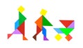 Tangram shaped as couples rambling with baby in stroller