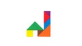 Tangram shaped like differen shape of buildings on white