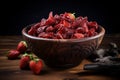 Tangy Bowl dried strawberries. Generate Ai